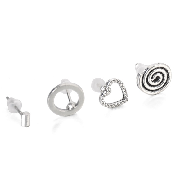 Ear Cuff Open Heart Circle Bar Stud Earrings 7Pc - Picture 3 of 6